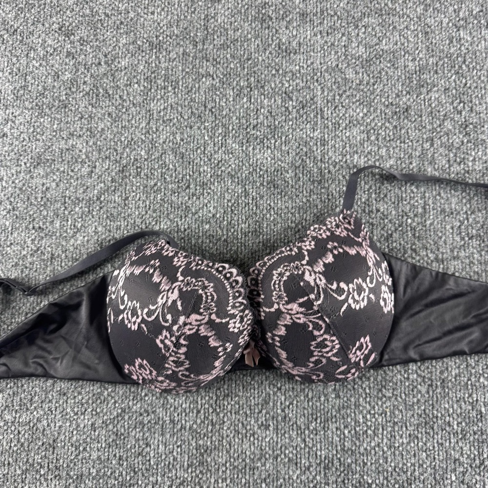 Maidenform T-Shirt Bra Womens 34C Black Pink Floral Lace Padded Underwire DM9900
